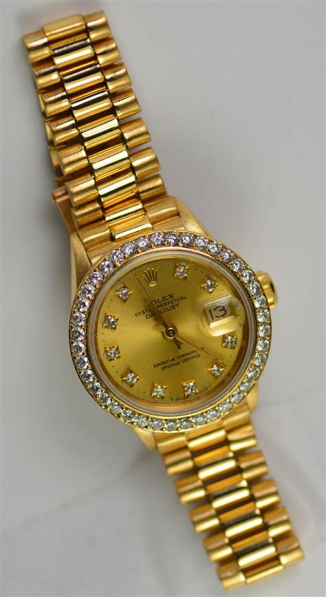 estate ladies rolex watch 14-18kt gold 43 diamond|used Rolex lady Datejust for sale.